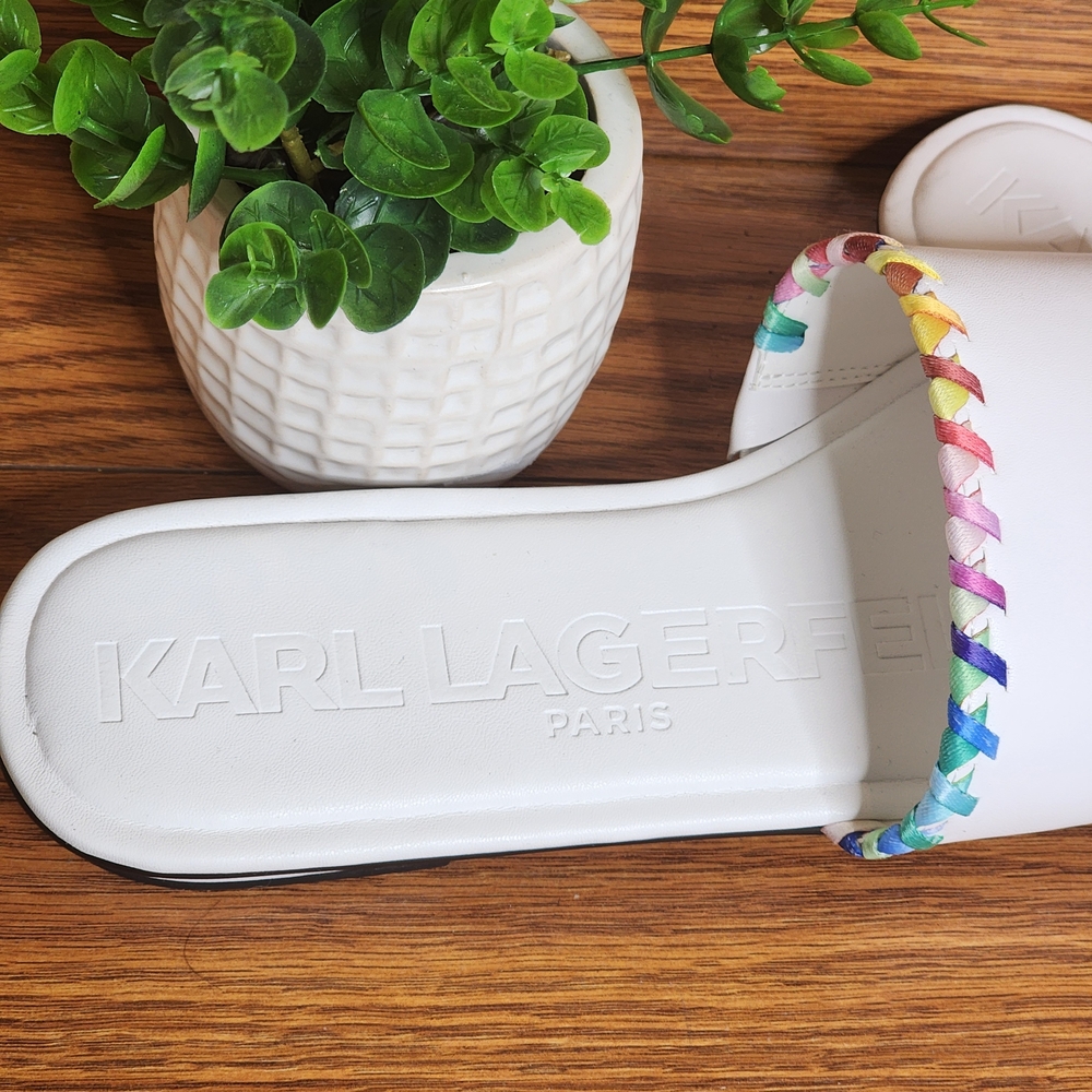 Karl Lagerfeld Paris Women's White Cenie Whipstitch Slide Sandal Size 6 - Picture 10 of 10